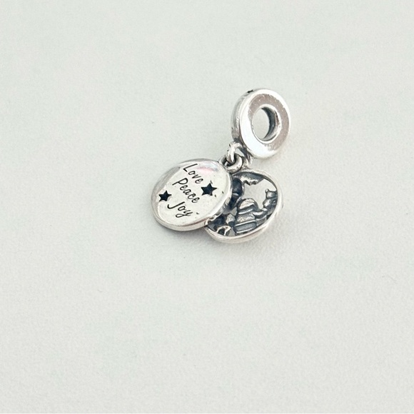 Pandora Love Peace Joy Santa Red Enamel Double Disc Dangle Bead Charm - Picture 6 of 6